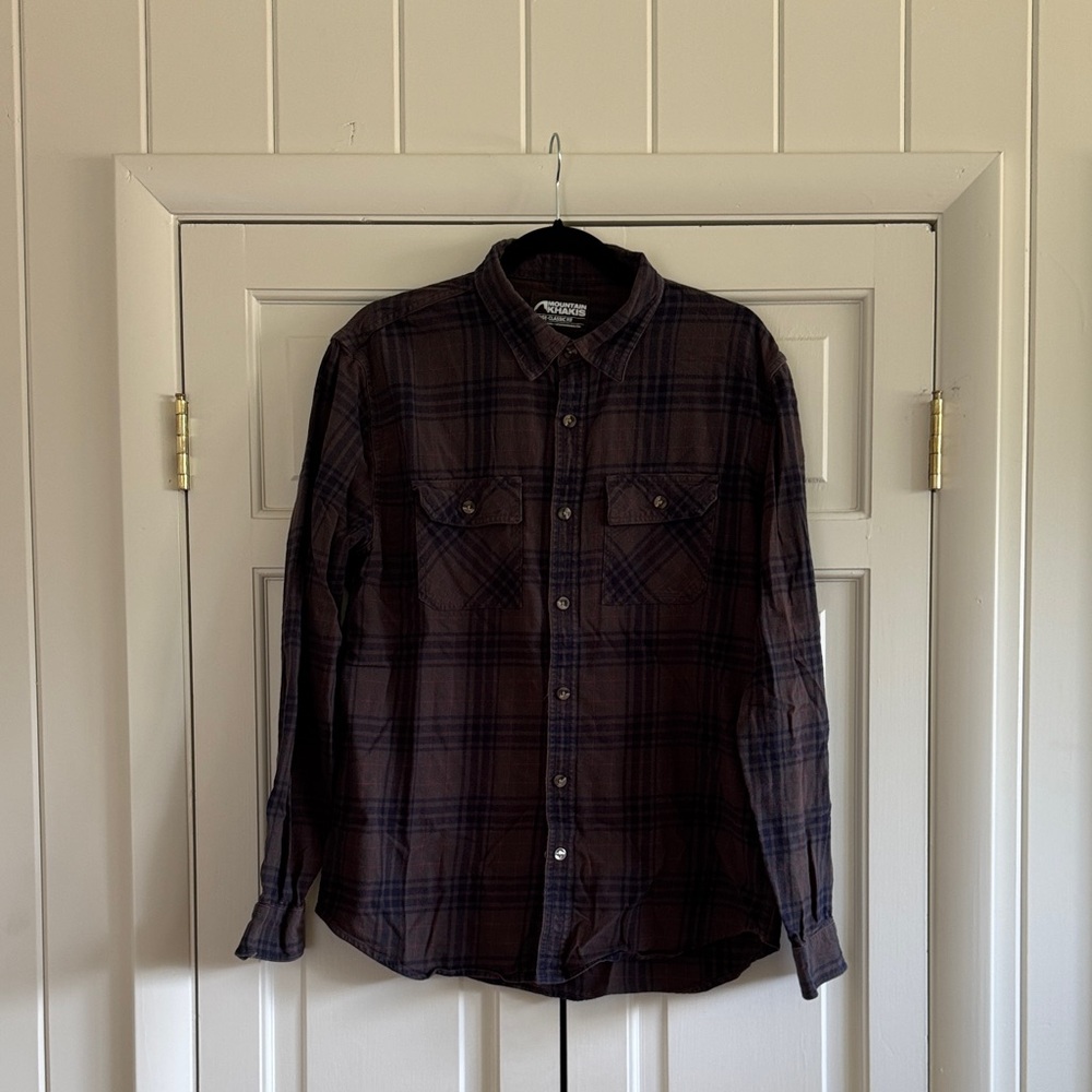 Dark brown and navy checked flannel